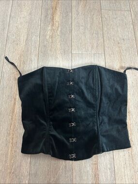 VTG Nicowa Black Velvet Corset Top with Hook-Front Detail grunge gothic